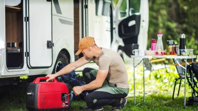 homme demarre generateur camping car